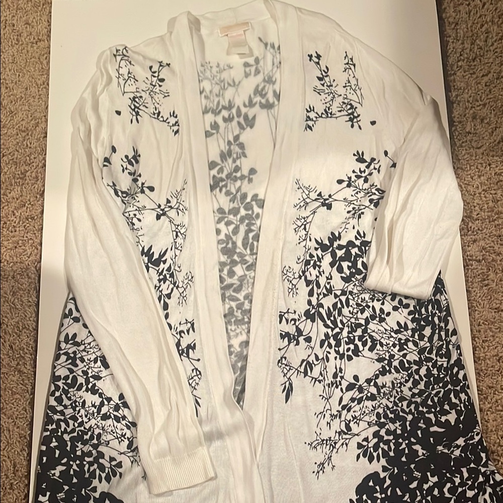 Chico's White and Black Floral Cardigan